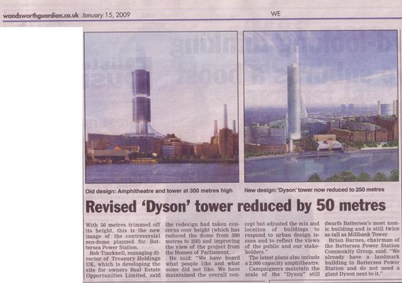 Wandsworth Guardian 15/01/2009 - Revised Dyson tower reduced by 50 meters