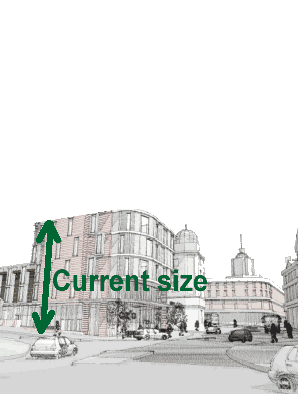 Animated size comparison between existing building size and proposed construction